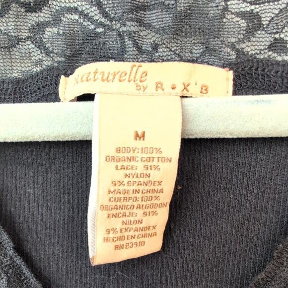 Vintage Naturelle Y2K Dainty Coquette Ribbed Lace Trim Black Top Women's Med - Picture 3 of 10